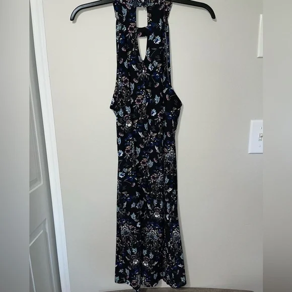 Pink Rose Halter Top Black Floral Dress Size Large - Picture 2 of 7